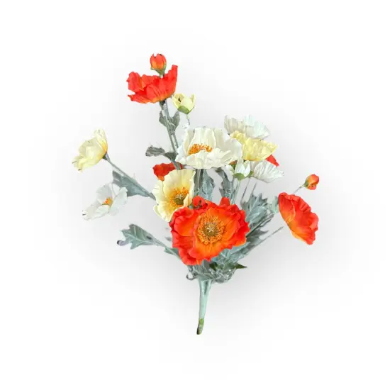 21" Faux Orange & Yellow Poppy Bush &ndash; Artificial Wildflower Bundle for Spring Decor & Floral Crafts-FBP832-OR/YE {2}