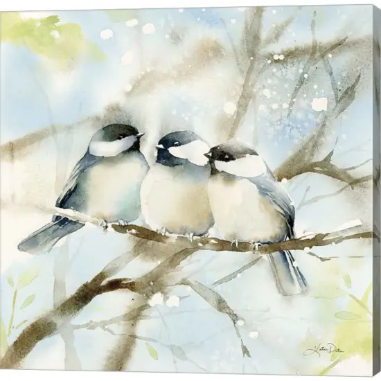 Three Chickadees in Spring Sq by Katrina Pete 12" x 12" Canvas Wall Art {1}