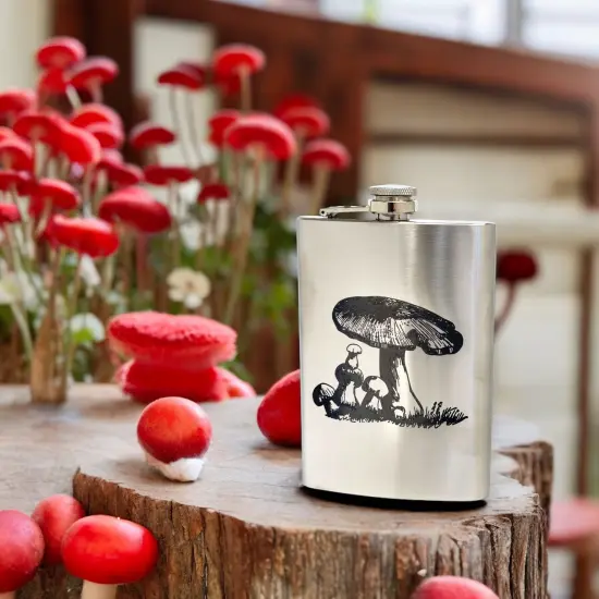 8oz - Mushroom 2 - Stainless Steel Flask {4}