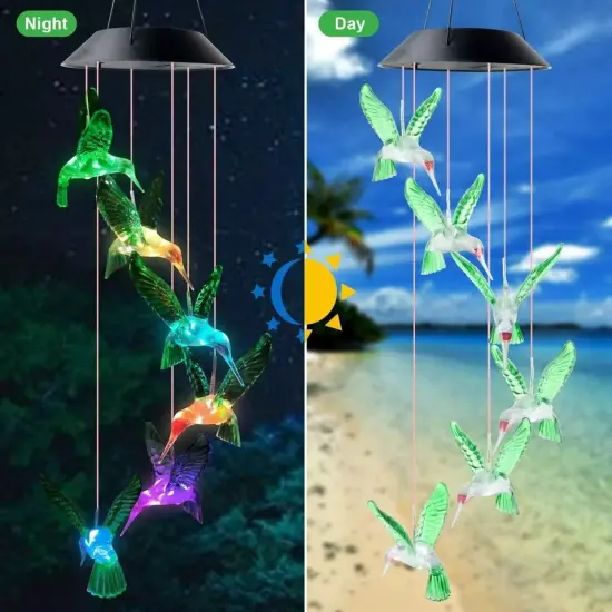 Solar Color Changing LED Hummingbird Wind Chimes Home Garden Decor Light Lamp {3}