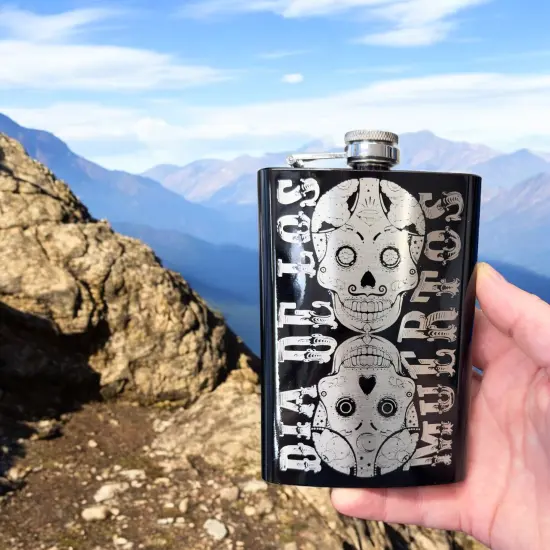 8oz BLACK Dia De Los Muertos Flask {2}