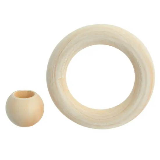 Bright Creations Set of 50 Wooden Beads and 30 Wood Rings for Macrame, DIY Pendant Connectors, Wall Hanging Craft (Rings 2.2 in/Beads 20mm) {3}