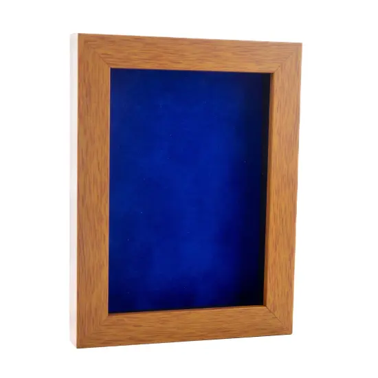 Warm Honey Brown Wood Shadow Box Frame with Acrylic Front - Royal Blue Suede Backing, 30 Sizes {2}