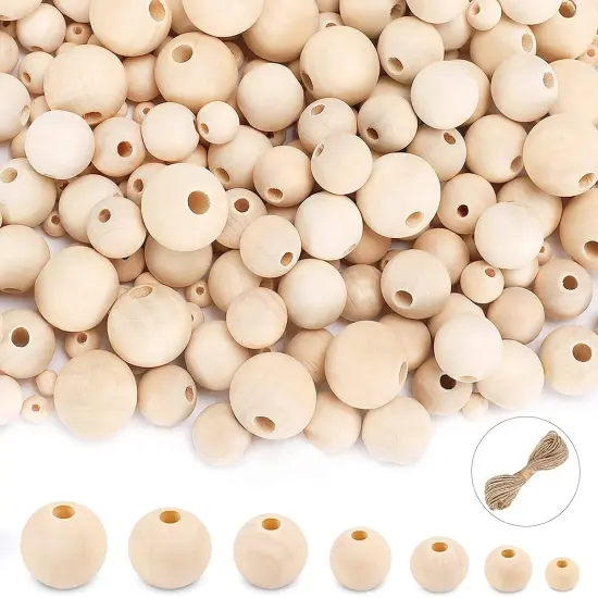 800 Pieces Wooden Beads for Crafts 7 Sizes Unfinished Natural Wood Beads Wooden Beads Bulk 6mm, 8mm, 10mm, 12mm, 14mm, 16mm, 20mm Beads for Garland Macrame Jewelry Making DIY Farmhouse Decor {2}