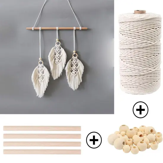 119 Pieces Macrame Kits for Starter 3mm x 109Yards Natural Cotton Macrame Cord with 100pcs Wooden Beads,10pcs Wooden Rings,Wooden Sticks,Metal Rings,S Hooks Macrame Supplies for Plant Hangers {4}