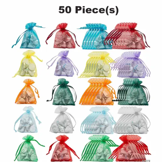 Mini Colorful Organza Drawstring Treat Bags 2 1/4" x 3 1/2" Bulk 50 Pc {4}