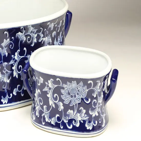 AA Importing 59941 Set Of 2 Blue & White Foot Baths {4}