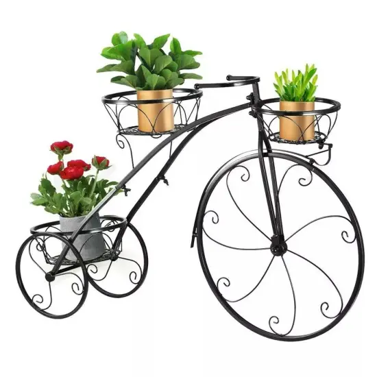 Iron Plant Stand Tall Flower Holder Terrace Nostalgic Bicycle Home Garden Decor {1}