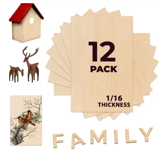 12 Pieces Basswood Sheets 12"x8"x1/16" - Thin Balsa Wood Sheets for Craft, Laser, Wood Burning, DIY Projects-Unfinished Plywood Sheets with Smooth Surfaces Can Be Cut and Painted to Any Shape {2}