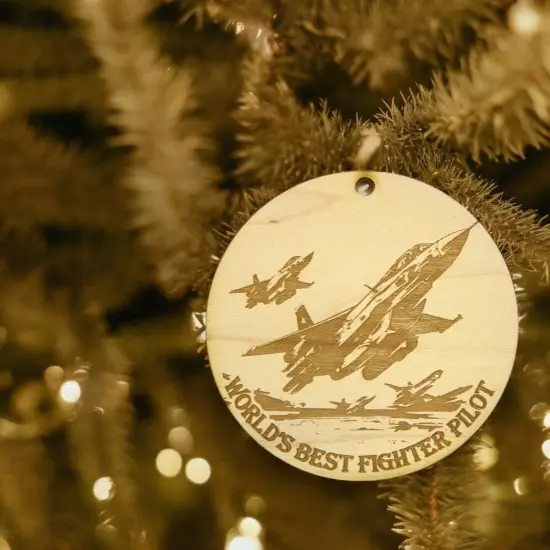 Ornament - Worlds Best Fighter Pilot Raw Wood {3}