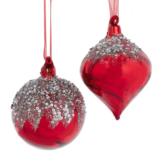 3" Glass Shiny Red Ornaments Set {1}