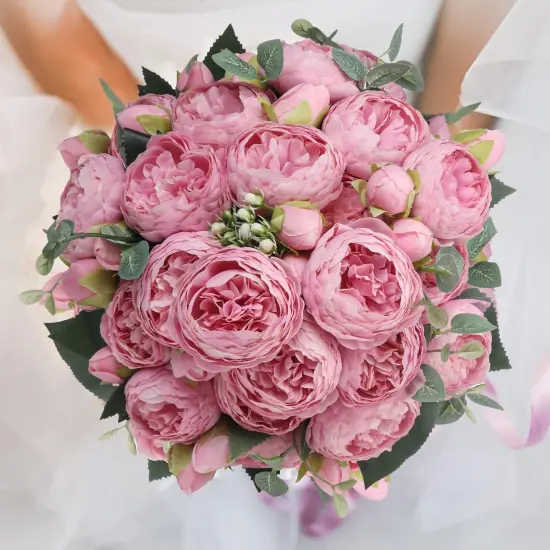 4 Packs of Artificial Peonies - 20 Silk Peony Heads with Stems for Home, Wedding, Mother's Day Light pink {3}