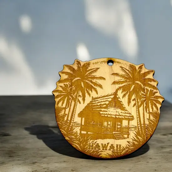 Ornament - Hawaii with Tiki Hut Raw Wood {4}