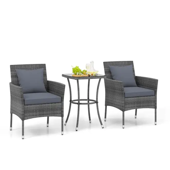 Costway 3 PCS Patio Furniture Set with Cushioned Patio Chairs & Tempered Glass Coffee Table Grey/Navy/White/Black {7}