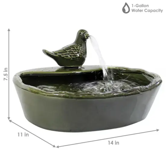 Dove Glazed Ceramic Outdoor Solar Water Fountain - 7 in {4}