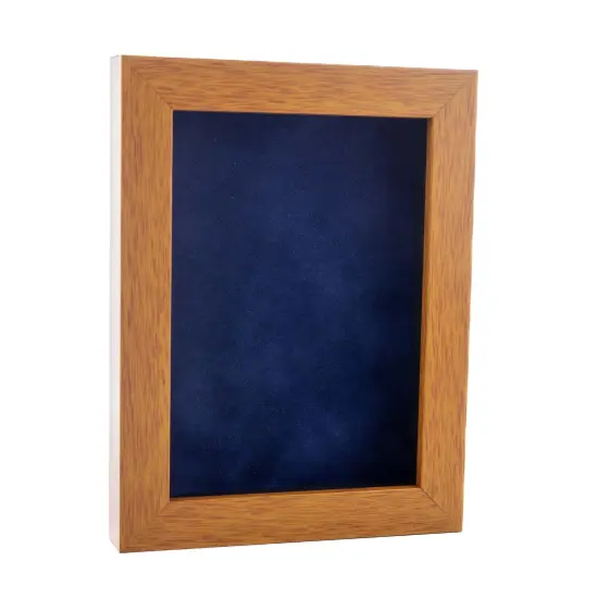 Warm Honey Brown Wood Shadow Box Frame with Acrylic Front - Navy Blue Suede Backing, 30 Sizes {2}