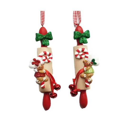 Gingerbread Boy & Girl On Rolling Pin Ornaments {1}