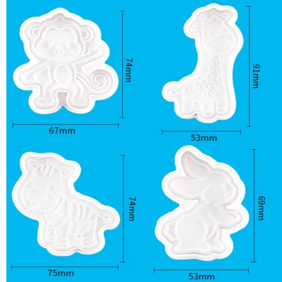 4 pcs Animal Cookie Monkey, Giraffe, Rabbit,Zebra {2}