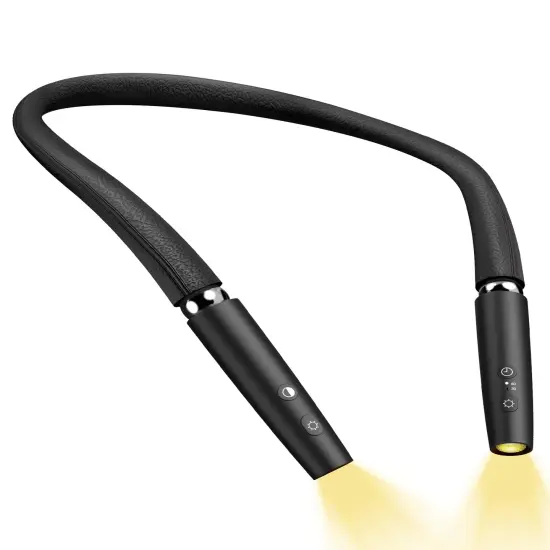 Neck Reading Light, Book Light for Reading in Bed [Steering Shafts Adjustment], Bendable Silicone Arm, Long Lasting LED Rechargeable Knitting Light for Camping, Repair, Crochet & Craft, Black {2}