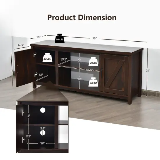 Costway 59'' TV Stand Media Console Center w/ Storage Cabinet for 65'' TV Natural\Black\Coffee {4}
