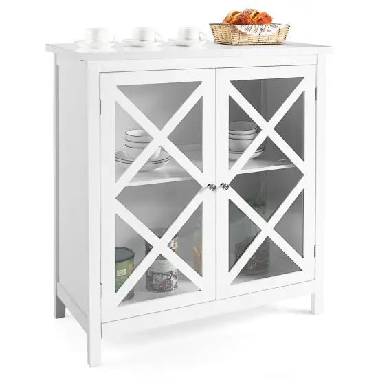 Costway Kitchen Buffet Sideboard Storage Cabinet w/Glass Doors & Adjustable Shelf White\Brown {8}