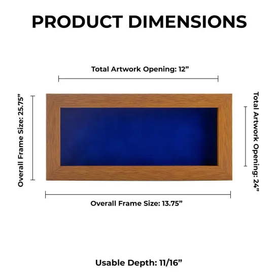 Warm Honey Brown Wood Shadow Box Frame with Acrylic Front - Royal Blue Suede Backing, 30 Sizes {1}