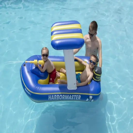 Swimline Harbor Master Patrol Boat with Pump Squirter Swimming Pool Float - 67" Blue {5}