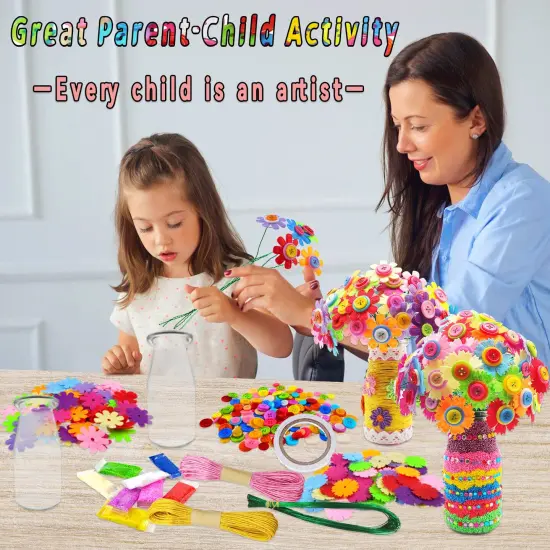 Crafts for Girls Ages 6-10 Make Your Own Flower Bouquet with Buttons and Felt Flowers, Vase Art and Craft for Children - DIY Activity Christmas Birthday Gift for Girls Age 6 7 8 9 10 Year Old {6}