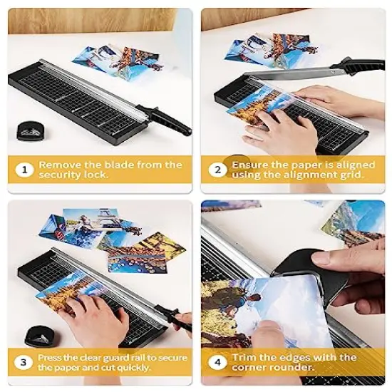 Paper Cutter 12 Inch, Guillotine Paper Cutter with 8 Sheet Capacity, Heavy Duty Paper Cutter for Cardstock, Paper Trimmer for Crafting, Classroom and Office {4}