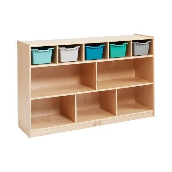 5+5 Compartment Storage and Tray Cabinet with 5 Scoop Front Bins, Natural Contemporary {1}