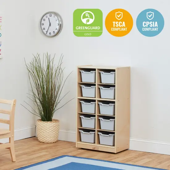 10 Cubby Mobile Tray Cabinet with 10 Scoop Front Storage Bins Light Grey {5}