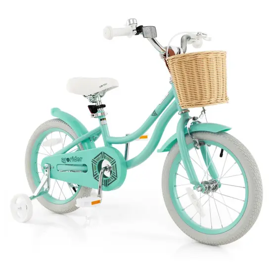 Prorider 16" Kid&rsquo;s Bike with Training Wheels Adjustable Handlebar Seat Handbrake Blue/Green/Pink {9}
