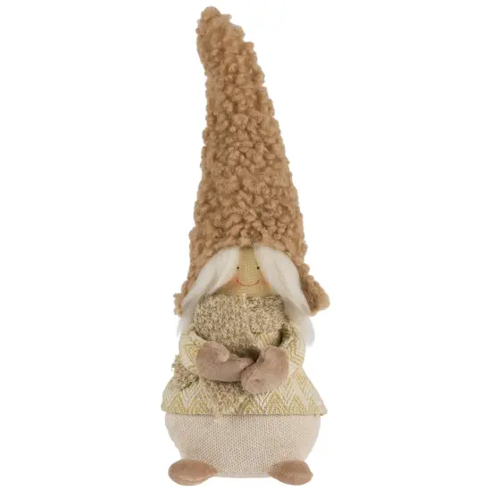 Northlight Standing Gnome Girl with Plush Hat Christmas Figurine - 11.5" Beige {3}