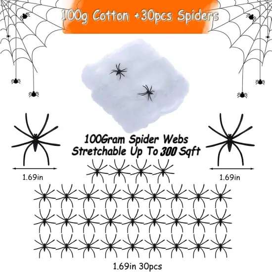 300 Sqft Spider Webs with 30 Fake Spiders,Stretchable DIY Cobwebs for Indoor/Outdoor Scary Atmosphere,Outside Garden Window Yard Tree home office Parties,Haunted Houses {1}