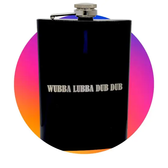 8oz Black Wubba Lubba Dub Dub Flask {6}
