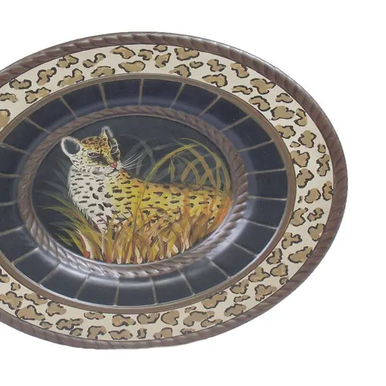15 Inch Diameter Hand Painted Cheetah Decorative Plate Brown {3}
