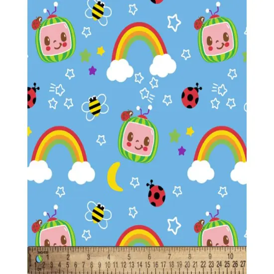 Cocomelon Rainbows Licensed By David Textiles Digital Cotton Print Fabric | By the Yard | Sewing and Crafting | 44 inches wide {1}