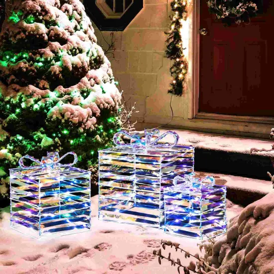 Costway 3 PCS Christmas Lighted Gift Boxes Pre-lit 90 LED Light Up Present Box Decorations {4}