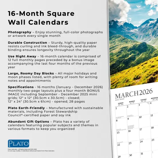 Inspiration | 2026 12 x 24 Inch (Hanging) Monthly Square Wall Calendar | Foil Stamped Cover {6}