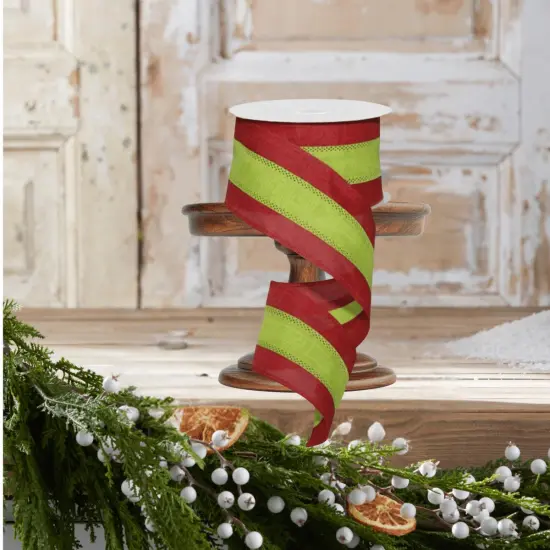 2.5" Tricolor Striped Ribbon: Red/Lime Green (10 Yards) {2}
