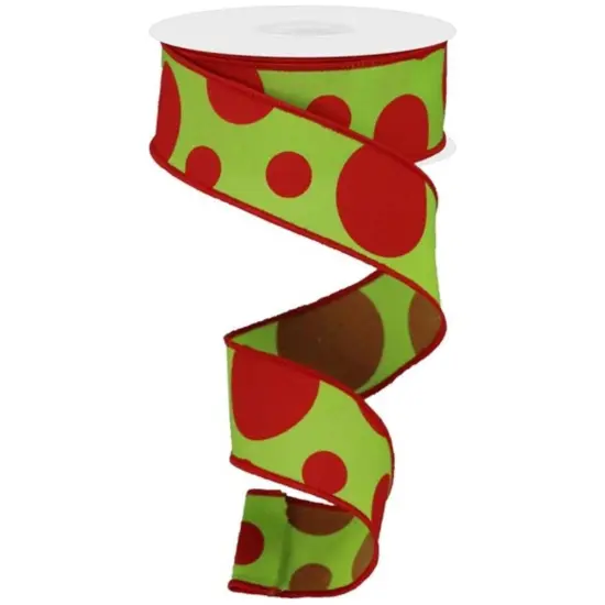 1.5" Giant Three Size Polka Dot Ribbon: Lime Green & Red (10 Yards) {1}