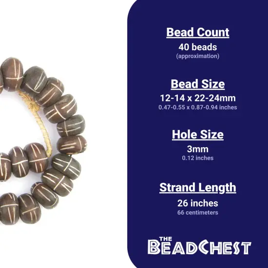 The Bead Chest Carved Brown Bone Beads - Full Strand of Fair Trade Artisanal African Beads (Tribal) {3}