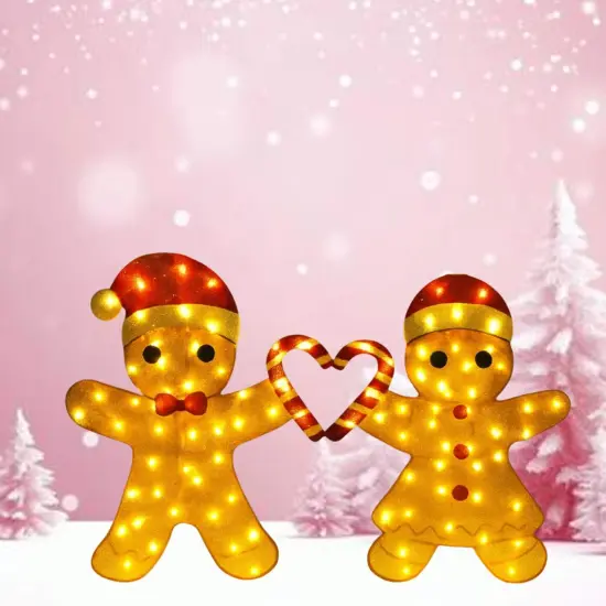 Delightful Light Up Gingerbread Man Couple with Heart-Shaped Candy Cane 32"H {5}