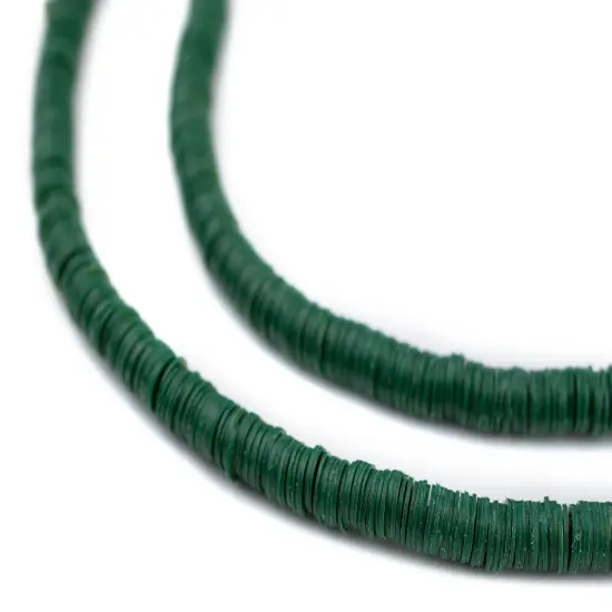 The Bead Chest Forest Green Vinyl Phono Record Beads 4mm Ghana African Disk 34 Inch Strand Handmade {1}