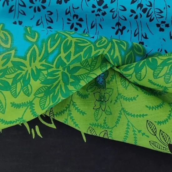 1 Yard Navy & Turquoise Double Border Voile Cotton Fabric 44/45" Wide Lightweight Material {1}