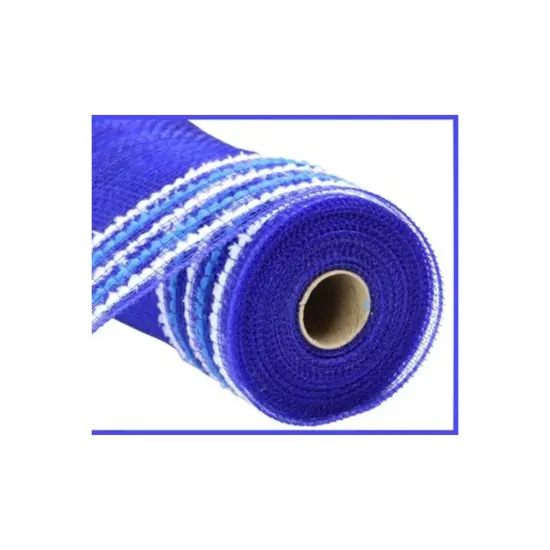 10.5" Drift Border Edge Mesh Ribbon: Royal Blue/White (10 Yards) {1}
