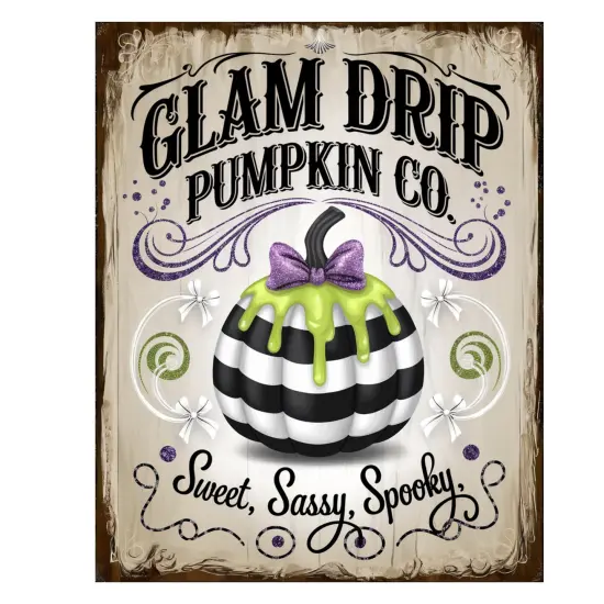Glam Drip Pumpkin Halloween Sign {1}