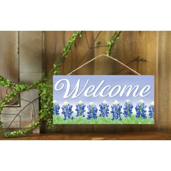 12" Wooden Sign: Welcome Bluebonnets Light Blue {2}