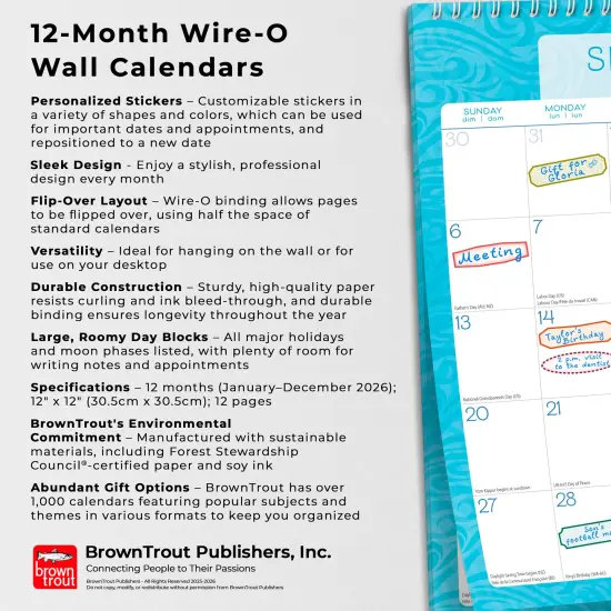 Seaside Currents | 2026 12 x 12 Inch (Hanging) Monthly Square Wire-O Calendar | Sticker Sheet {6}