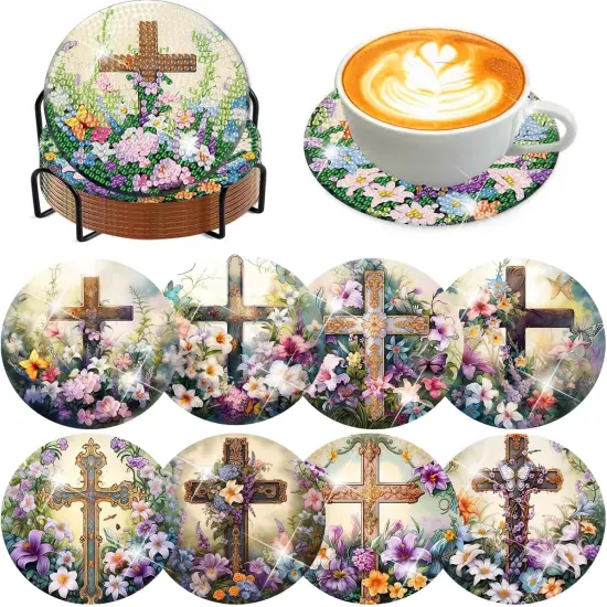 Christ Cross Diamond Painting Coasters Kits for Adults with Holder {1}